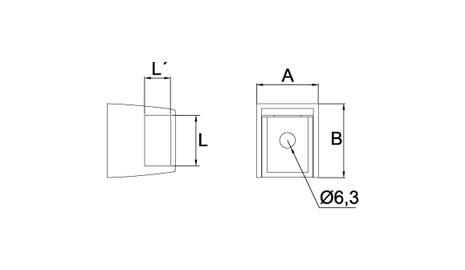 esquema medidas soporte transversal pasante rectangular barandlla inox